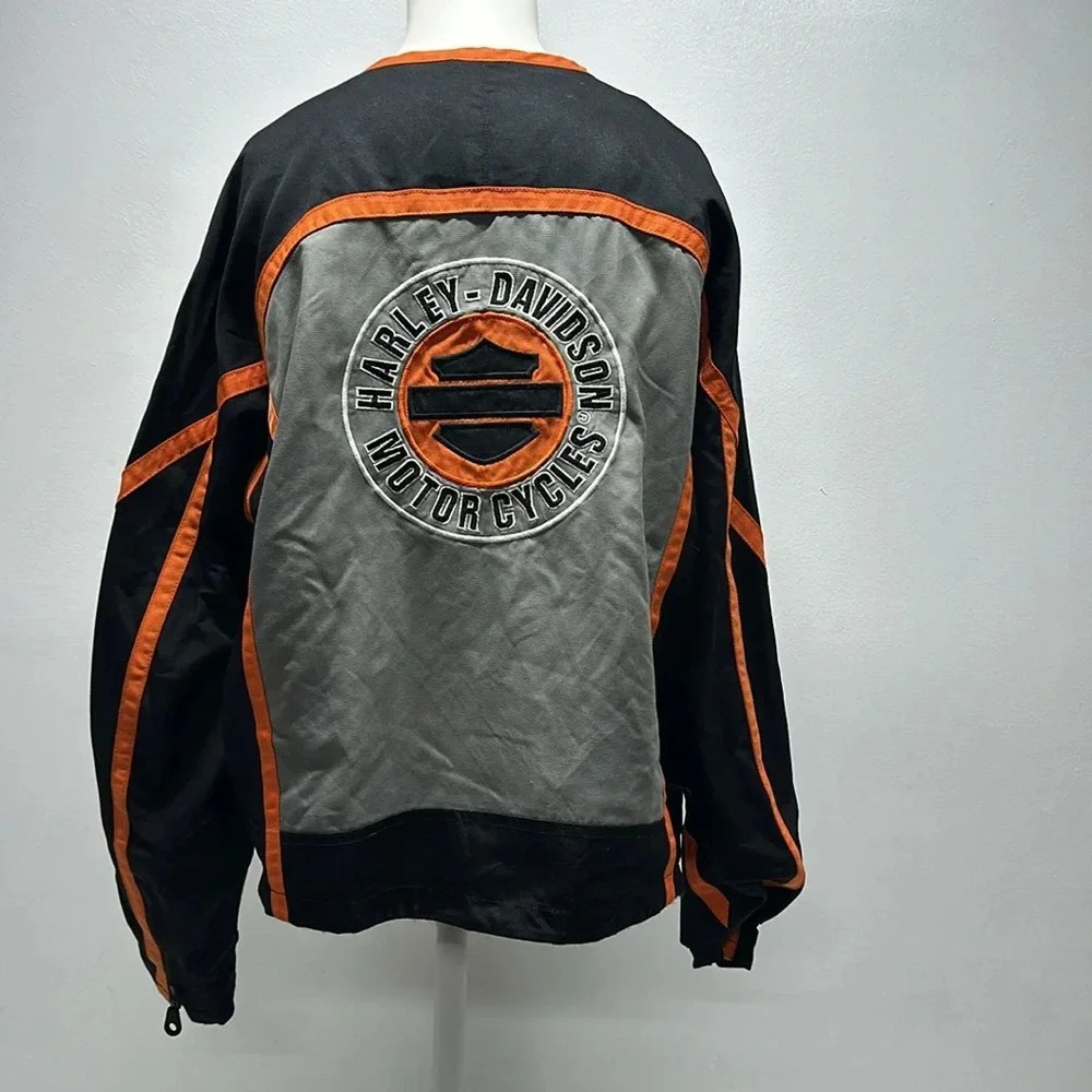 Harley Davidson Motorcycles Jacket Coat Full Zip Logo Black Orange Womens XL